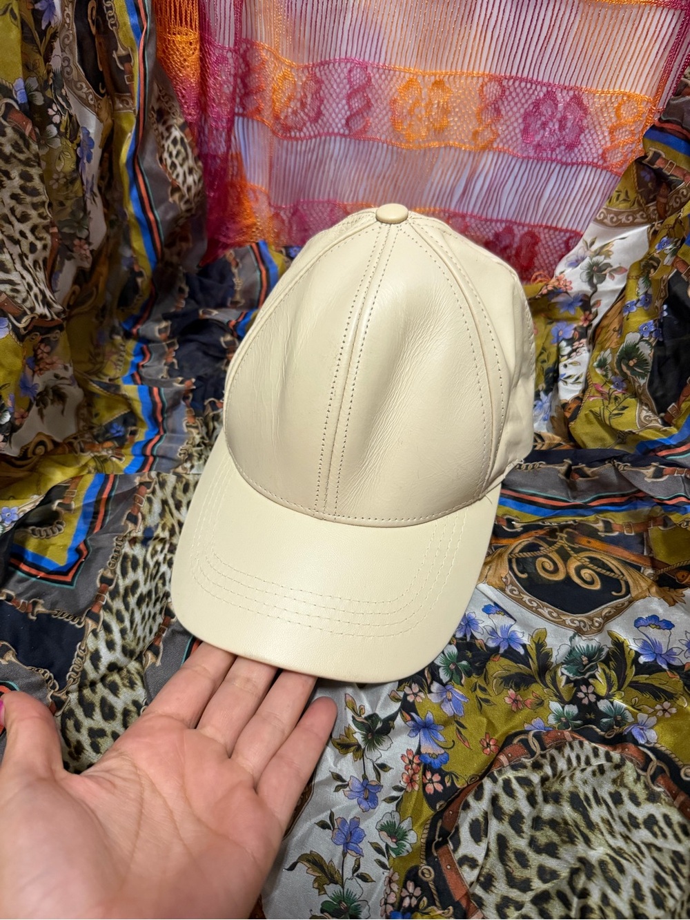 Sony Costumes Cream Leather Baseball Cap - aged